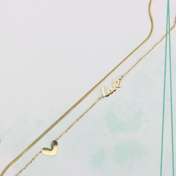 Elegant Yellow Gold Love and Heart Double Chain Bracelet for Women, XPBL0627 - Picture 3 of 12